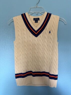 Boy’s Polo by Ralph Lauren Cream Cable Knit V-Neck Sweater Vest